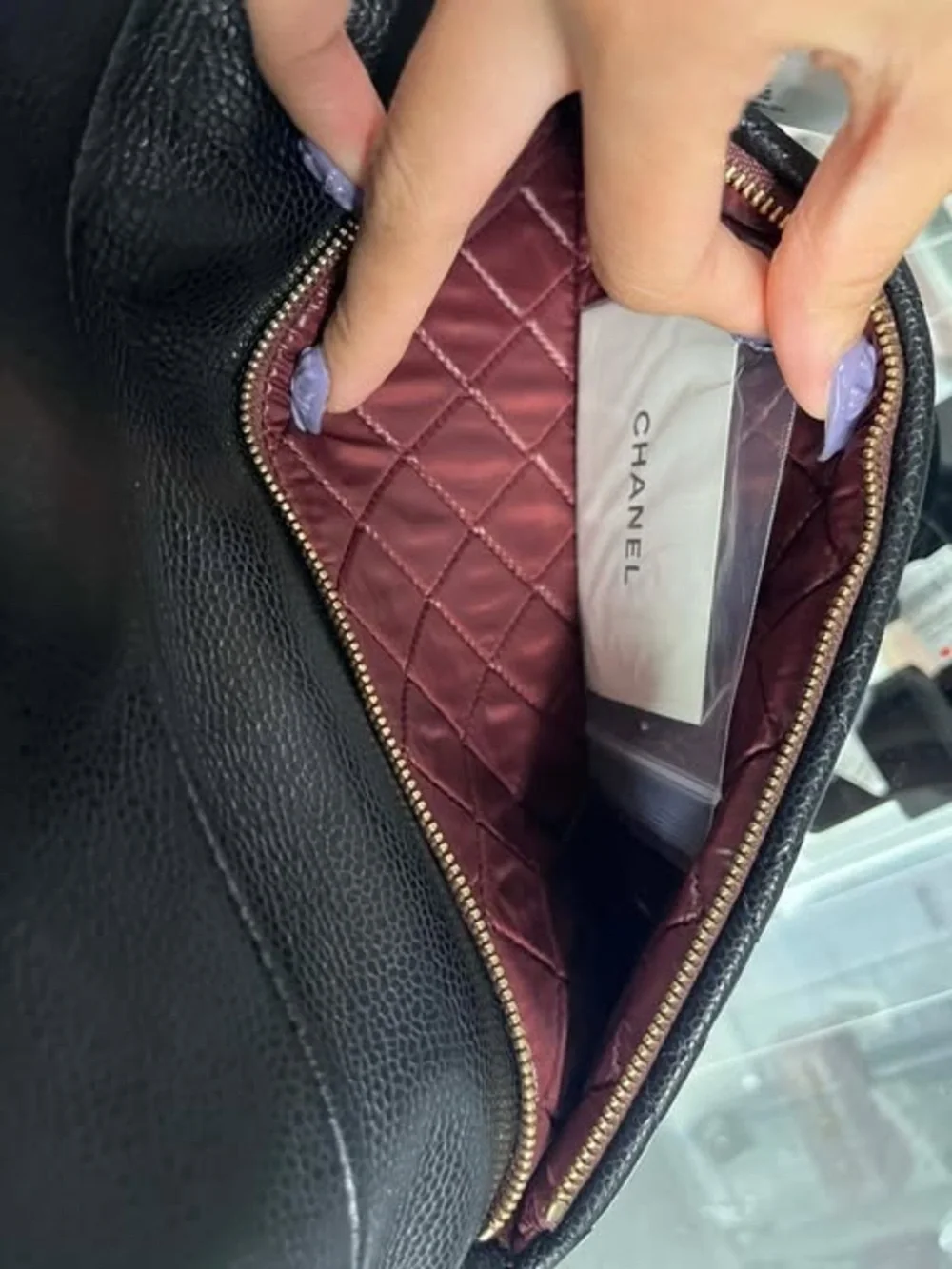 CHANEL Black Caviar Quilted CC Beauty Clutch